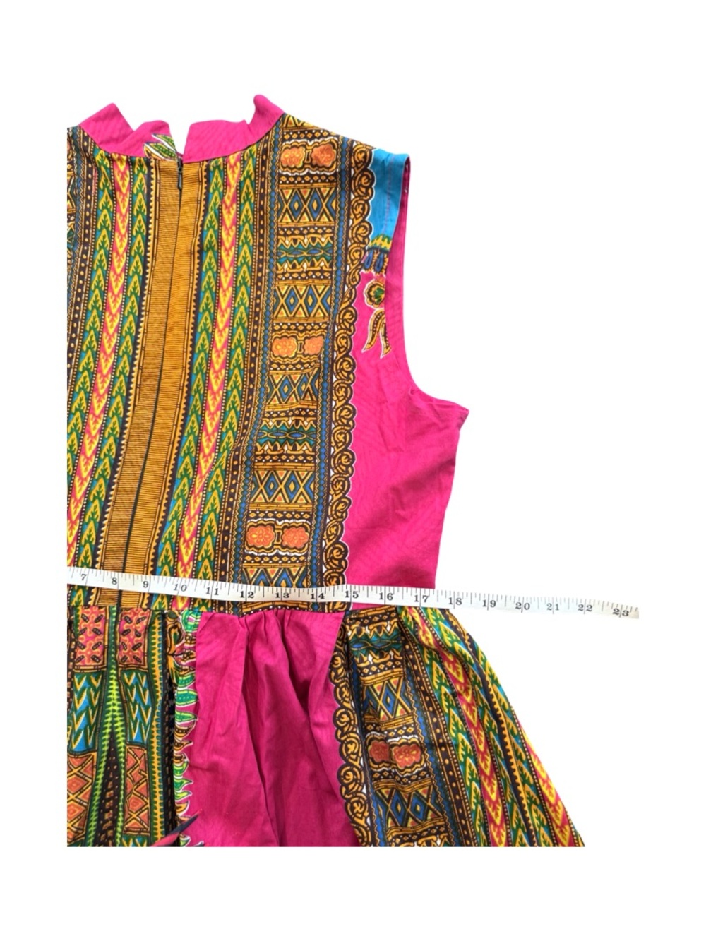 Sleeveless Magenta Maxi Dress with African Print Tie-Waist - Picture 12 of 15